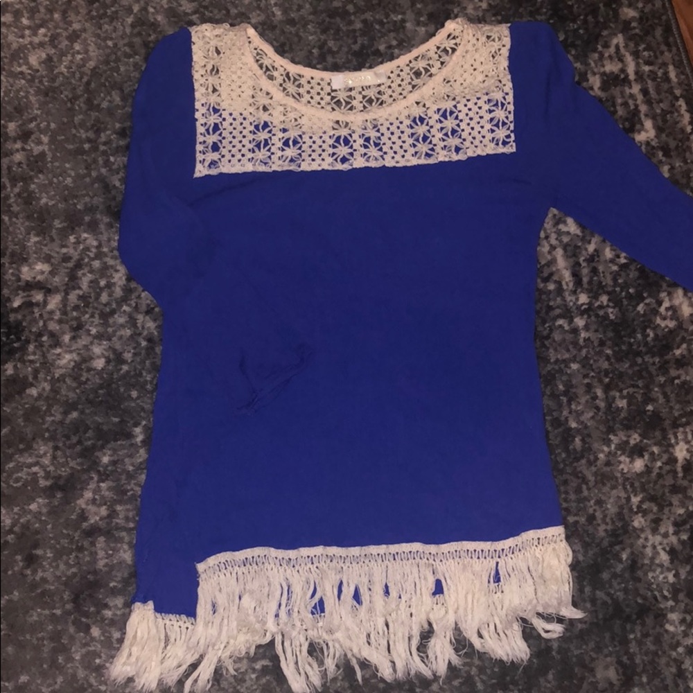 Blue fringe blouse